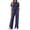 *Navy, variant on VBVC Women's 2 Piece Drawstring Sweatsuit Sets,Short Sleeve Striped T-Shirt and Split Pants For Women,Ladies Workout Lounge Sets with Pockets,Army Green,S-2XL