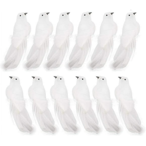 Paquete de 12 pájaros cardinales de Navidad, pájaro de espuma de simulación artificial, pájaros blancos con Clip, adorno para árbol de Navidad, decoración artesanal Diy