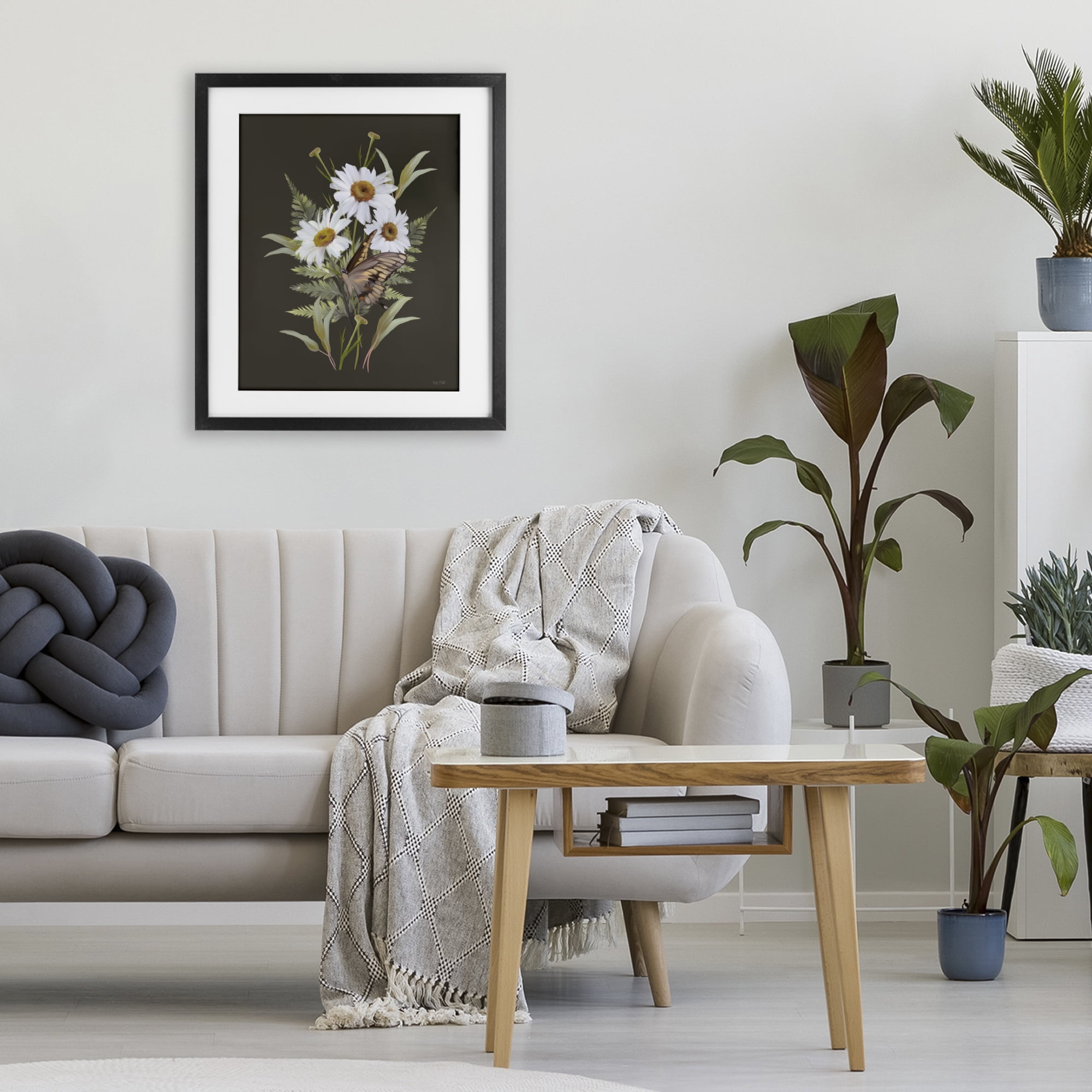 Stupell Industries Daisy Bouquet with Swallowtail Black Framed Print Under Glass, design by House Fenway