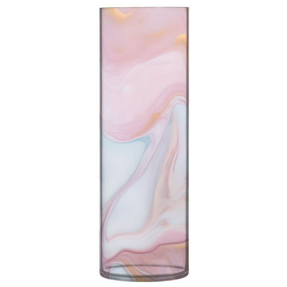 JSTEL Pink & Gold Marble Flower Vase Decorative Floreros for Home Decor Bedroom Living Room Office Table Shelf Bathroom