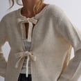 thumbnail image 6 of VISALY Cropped Cardigan Open Front Cardigan Tie Front Cropped Cardigan Sweaters for Women Crew Neck Long Sleeve Knit Bow Tie Trendy Sweater Tops Chunky Cardigan Sweaters Cardigan Sweaters Beige L, 6 of 8