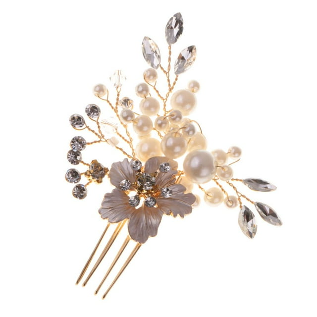 Moda Flor Hoja Boda Nupcial Peine Del Pelo Rhinestone Imitación Perlas Sombreros Sunnimix Peineta