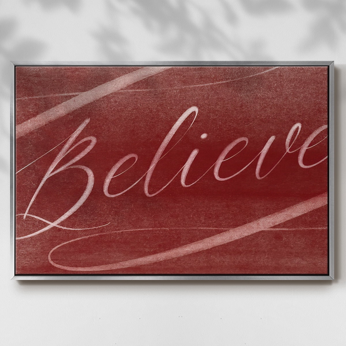 Believe - Framed Gallery Wrapped Holiday Canvas - 25 x 37 - Silver Frame