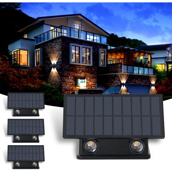 ZXNYH Solar Wall Lights Outdoor, Up and Down Wall Lamp Dusk to Dawn Outdoor Lighting for Yard Deck Garden Garage Walkway Porch, Warm White Lighting (4 Pack)