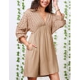 thumbnail image 2 of Doublju Womens 34 Sleeve Deep V Neck Eyelet Casual Midi Dress With Plus Size, 2 of 5