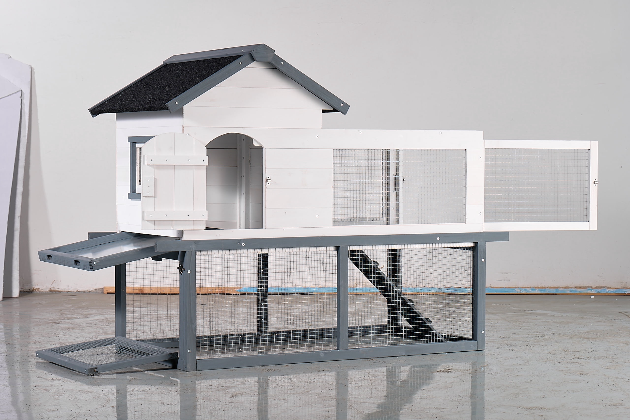 53" Double-Tier Wooden Waterproof Chicken Coop And Rabbit Hutch Complete With A Roof, Stairs, Removable Cleaning Tray, Suitable For Small To Medium Pets