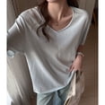 thumbnail image 4 of Helii Light Blue Womens Tops Women's V Neck Half Sleeve Solid Casual Loose Fit Basic T-Shirt Top for Women, 4 of 6