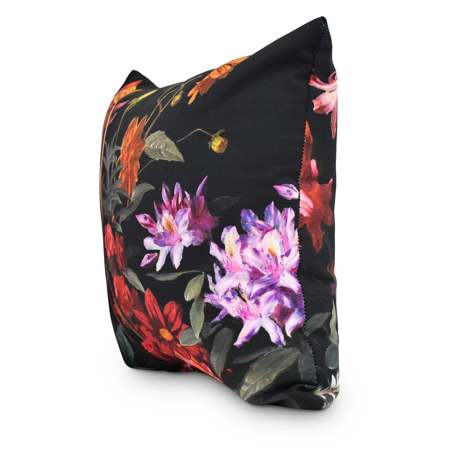 Floral Craze 16 Inch Black Floral Print Decorative Throw Pillow