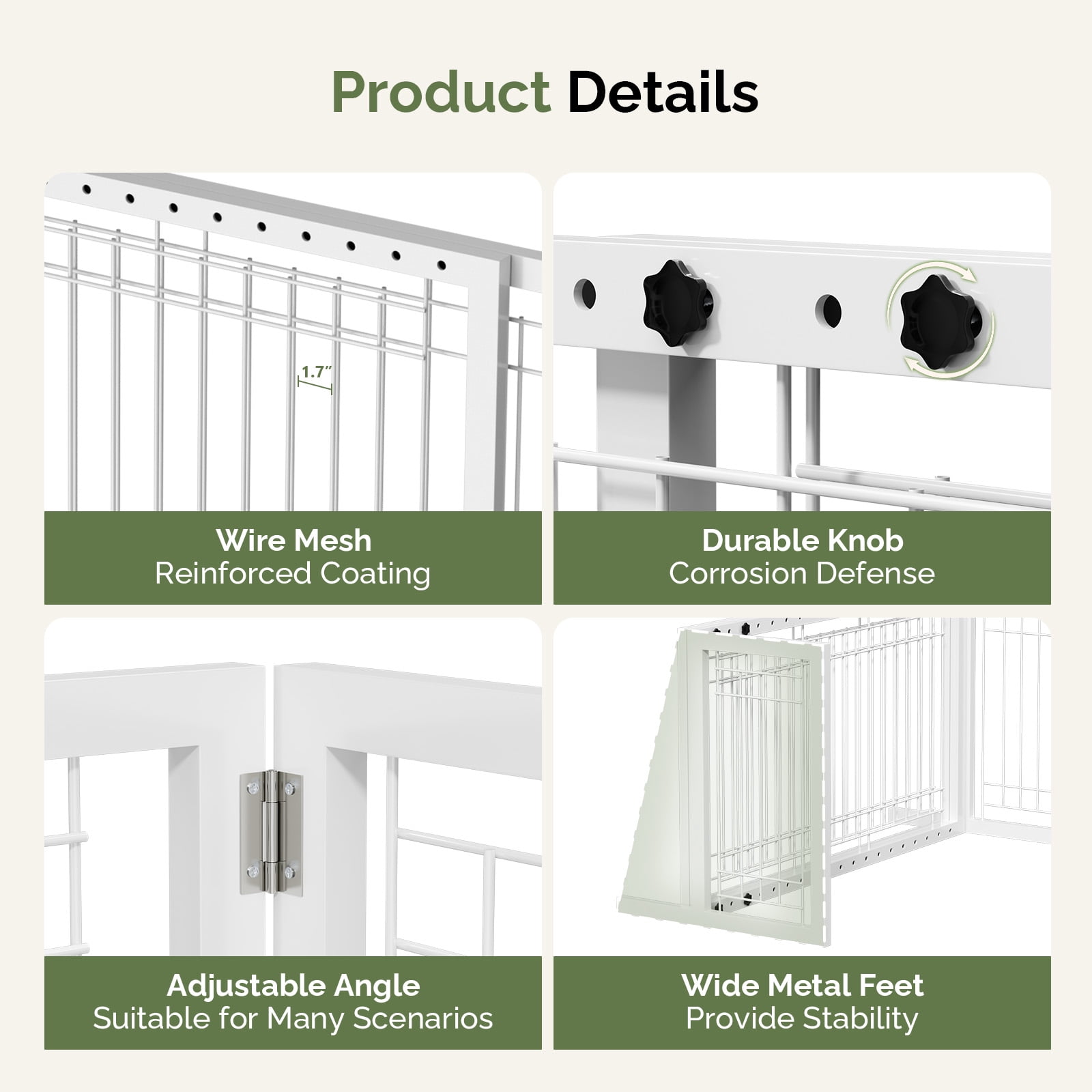 UBesGoo White Metal Pet Gate, No-Drill Adjustable Folding Design for Indoor Safety Barrier