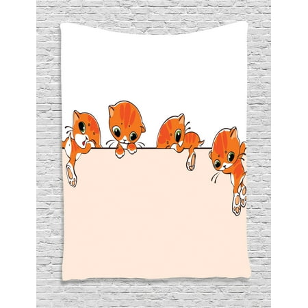Wall Accessories Living Room Cat Lover Decor Wall Hanging Tapestry, Banner With Little Kitties Felines Over Jumping The Walls Free Artful Design, Bedroom Living Room Dorm Accessories, By Ambesonne ()