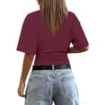thumbnail image 6 of GZWYHT Womens Crewneck Short Sleeve Cinched Waist Ruched Tops Casual Slim Fitted Basic Shirts Workout Summer Clothes Red S, 6 of 7