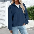 thumbnail image 2 of Fiaer Quarter Zip Pullover Women Plus Size Trendy Sweatshirts Long Sleeve Lapel Collared V Neck Pocket Tops Navy S, 2 of 5