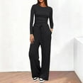 thumbnail image 2 of NMMUED 2 Piece Long Sleeve Lounge Set Womens Wide Leg Pants Crop Top Sweatsuit Sets with Pockets Travel Outfits for Women Matching Sets Women Clothing Black L, 2 of 6