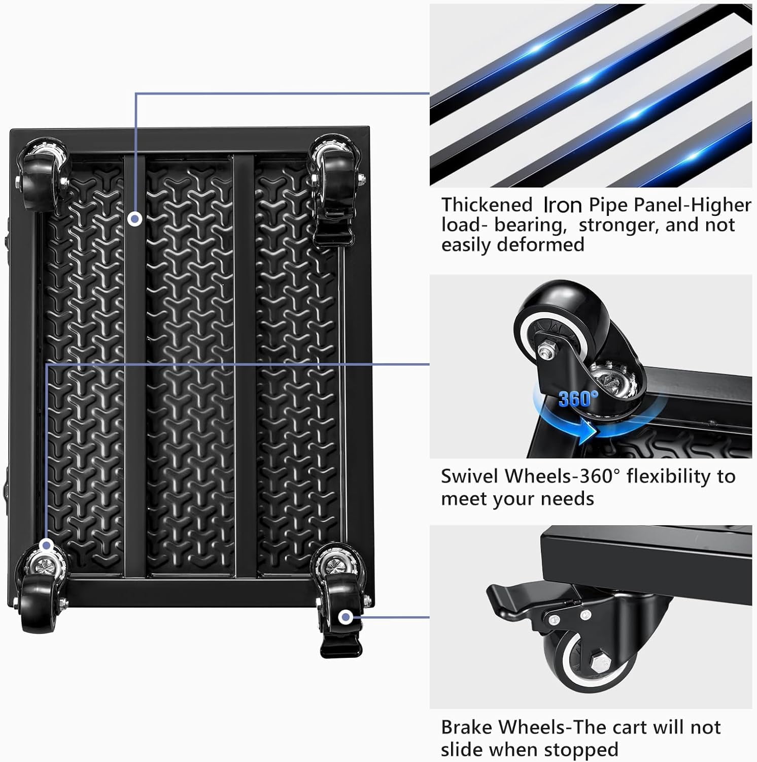 Heavy Duty Furniture Dolly 1000lbs Capacity，4 Wheel Furniture Movers with Brakes，16" x 12" Strong Steel Platform for Sofa, Safe, Appliances Moving (1 Pack)