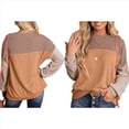 thumbnail image 2 of Camisetas Holgadas Informales de Punto con Cuello Redondo y Larga con Bloques de Color A para Mujer Caqui M, 2 of 8