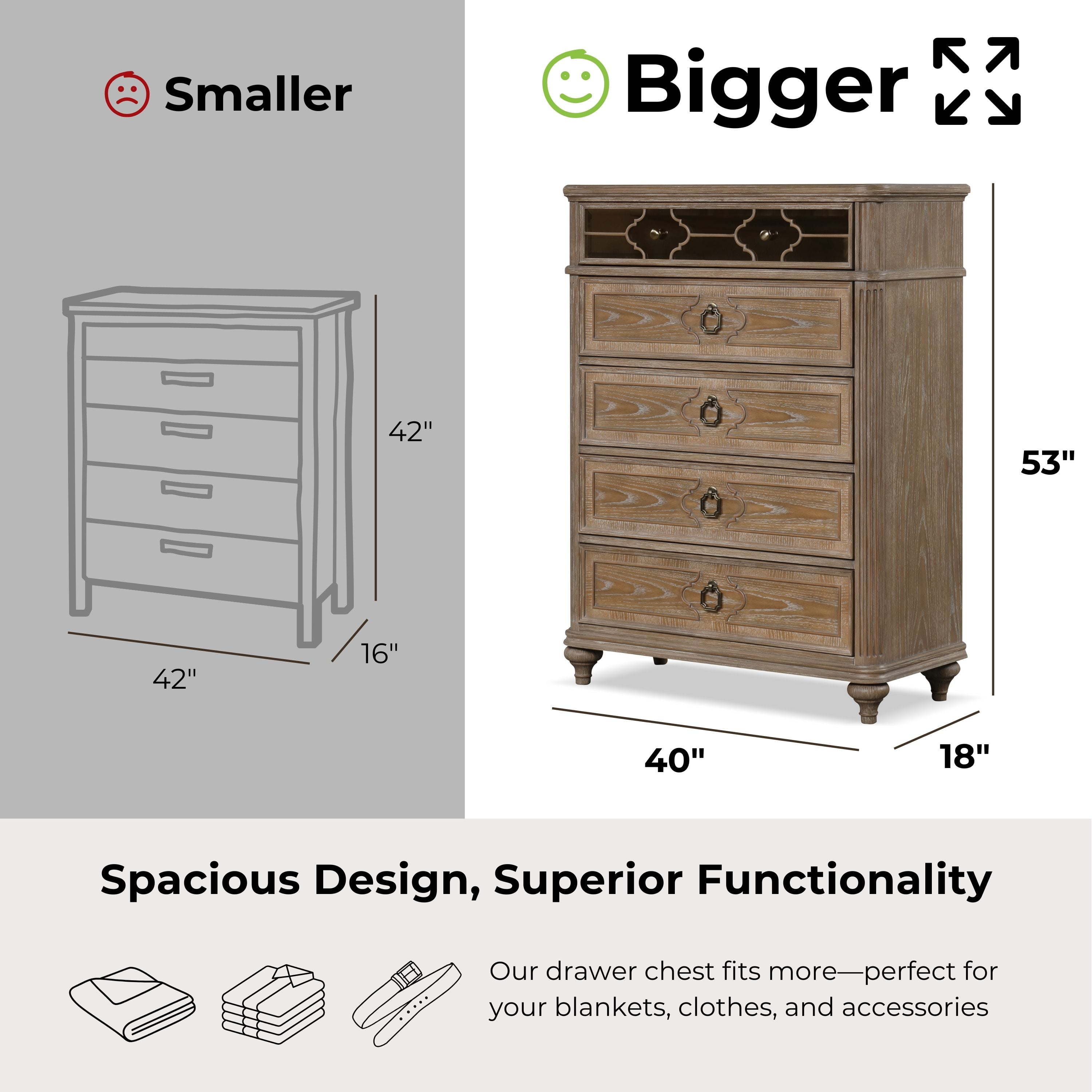 Furniture of America Jares Adult Modern 5-Drawer Solid Wood Vertical Dresser, Rustic Oak