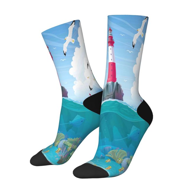 Fotbe Lighthouse Sea Port Calcetas Largas con Estampado para Hombre y Mujer – Calcetas de Compresión Transpirables y Elásticas, Viajar y Uso Diario Talla 5-11