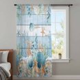 thumbnail image 3 of Blue Coastal Sheer Curtains 63 Inches Long, Summer Beach Starfish Shell Coral Nautical Light Filering Curtains, Breathable Simi Curtain Privacy Drapes for Living Room Bedroom Window Treatment, 3 of 9