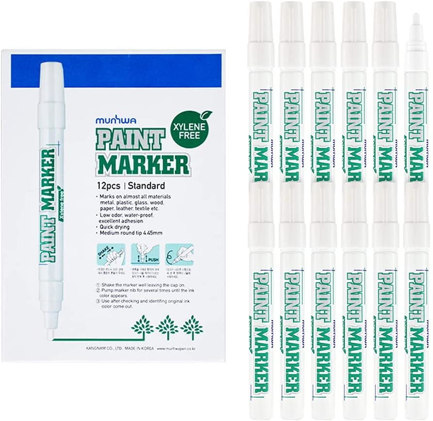 Munhwa XyleneFree Paint Markers Pens, White, 12 Count, Medium Point