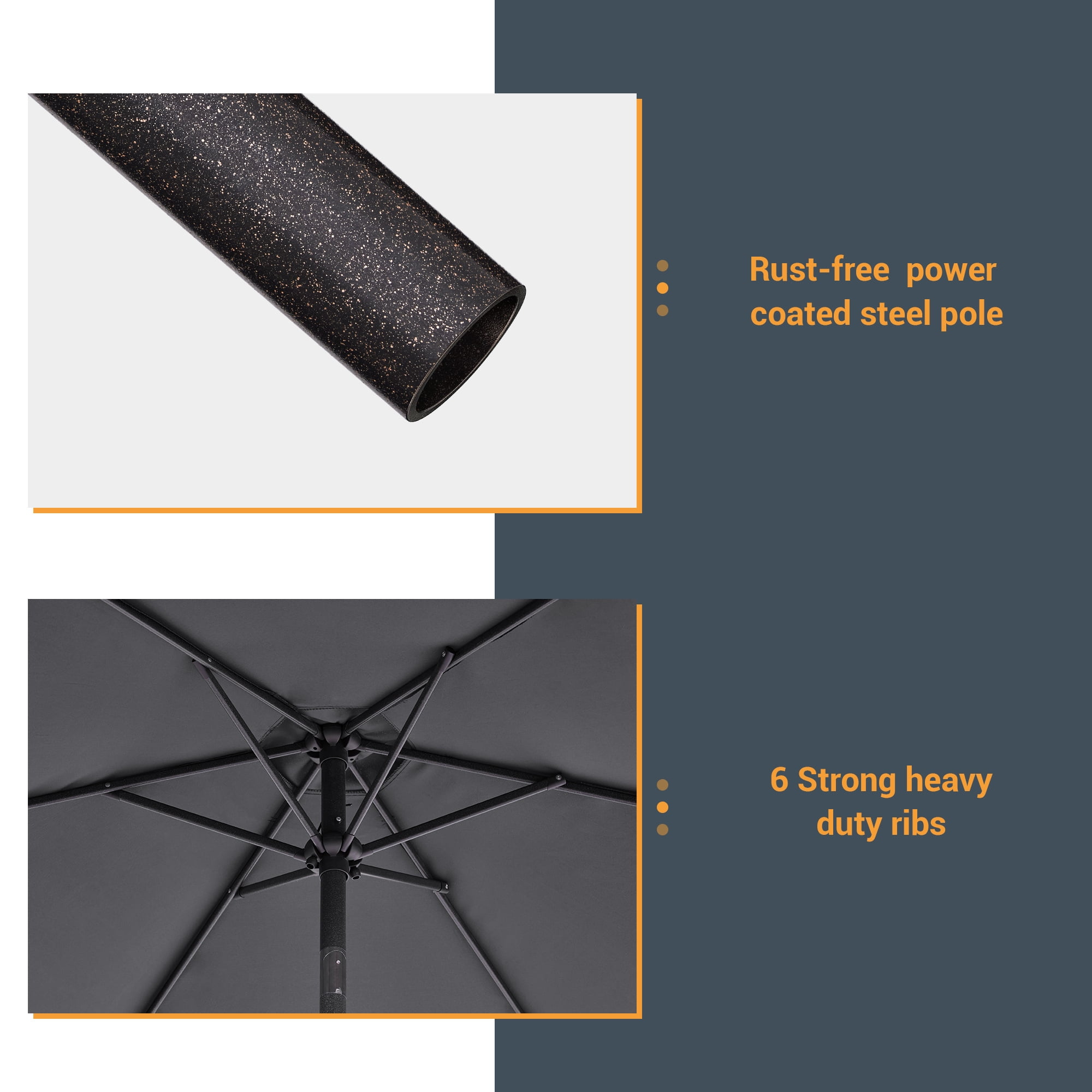 ACEGOSES 7.5ft Patio Umbrella, Outside Table Umbrellas With Non-Fading Polyester canopy, Anthracite