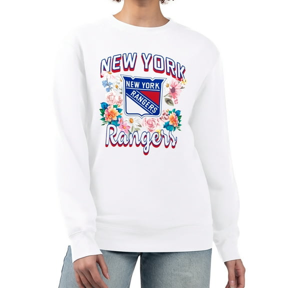 Women's G-III 4Her by Carl Banks White New York Rangers Flower Logo Pullover Sweatshirt