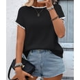 thumbnail image 4 of Women'S Ribbed Sweater Crew Neck Short Sleeve Loose Fit Knit Pullover Tops Black L, 4 of 9