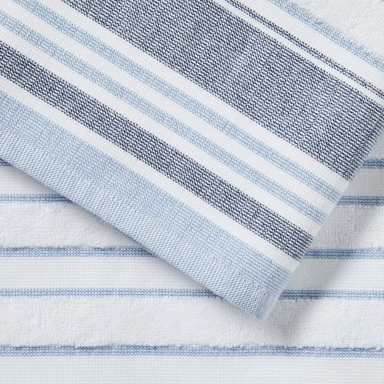 Better Homes & Gardens White with Blue Stripe American Made Bath Collection Single Bath Towel