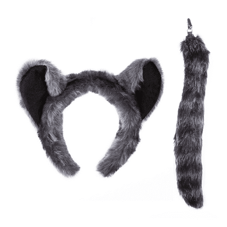 Wildlife Tree Plush Raccoon Ears Headband and Tail Set for Raccoon Costume, Cosplay or Safari Party