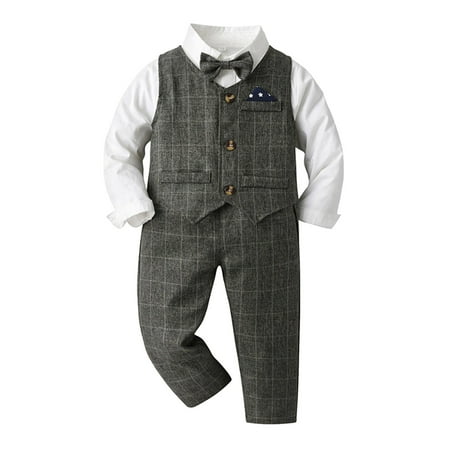 

TJAZFJPA Going Home Outfit Baby Boy Toddler Boys Long Sleeve Shirt Plaid Shirt Tops Pants Coat with Tie 4Pcs Child Kids Gentleman Outfits Baby Clothes Boy Newborn Blue First Birthday Outfit Boy