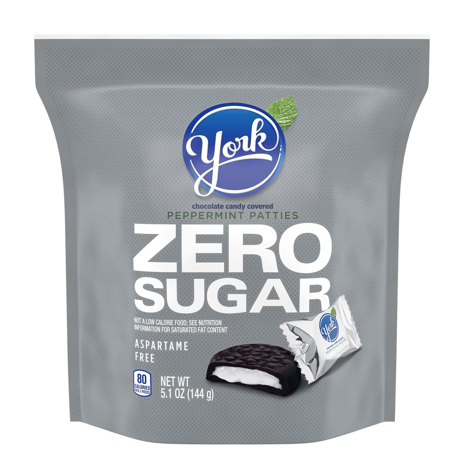 YORK, Zero Sugar Chocolate Peppermint Patties Candy, Individually Wrapped, Aspartame Free, 5.1 oz, Bag