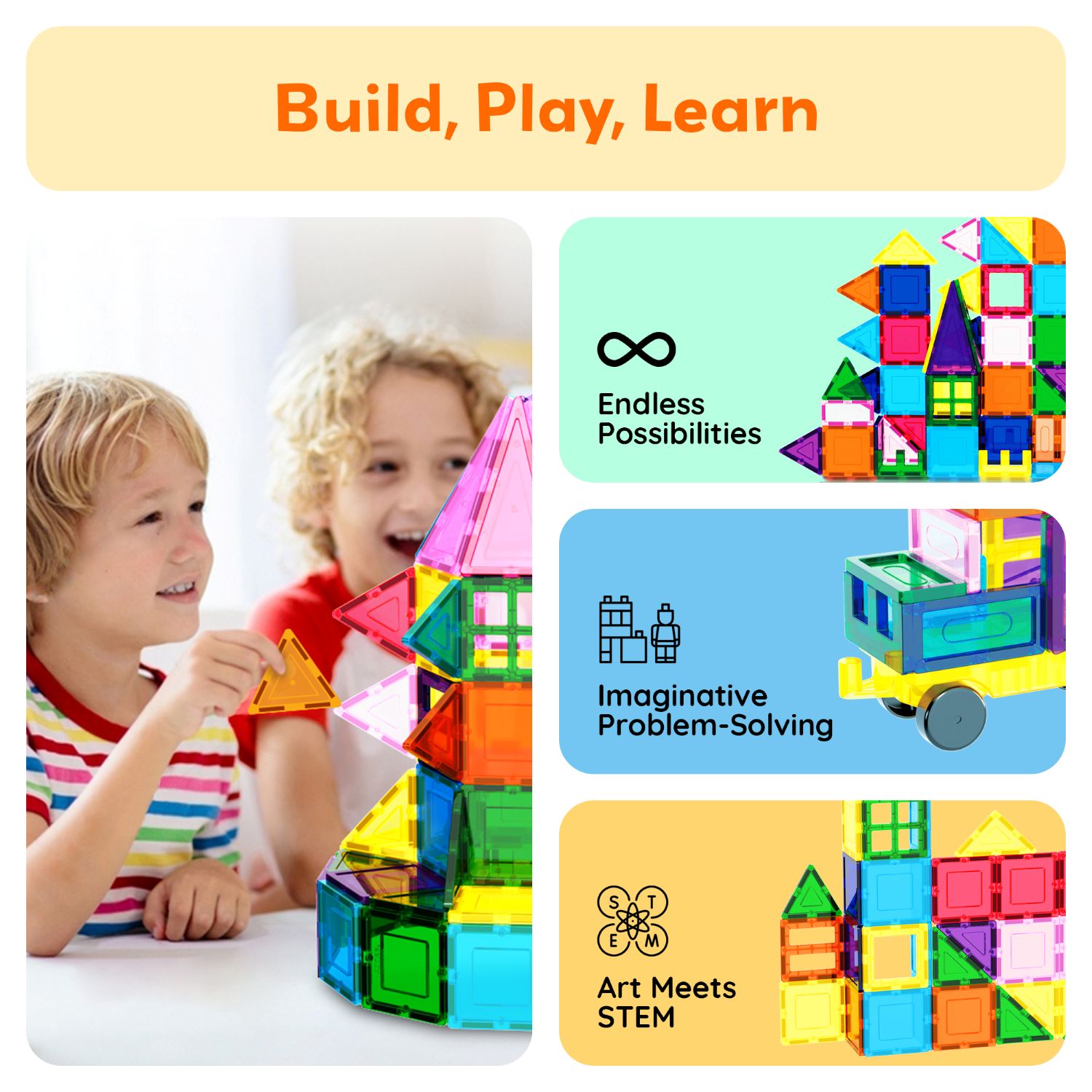 PicassoTiles 61-Piece Magnetic Tiles Building Set photo 5