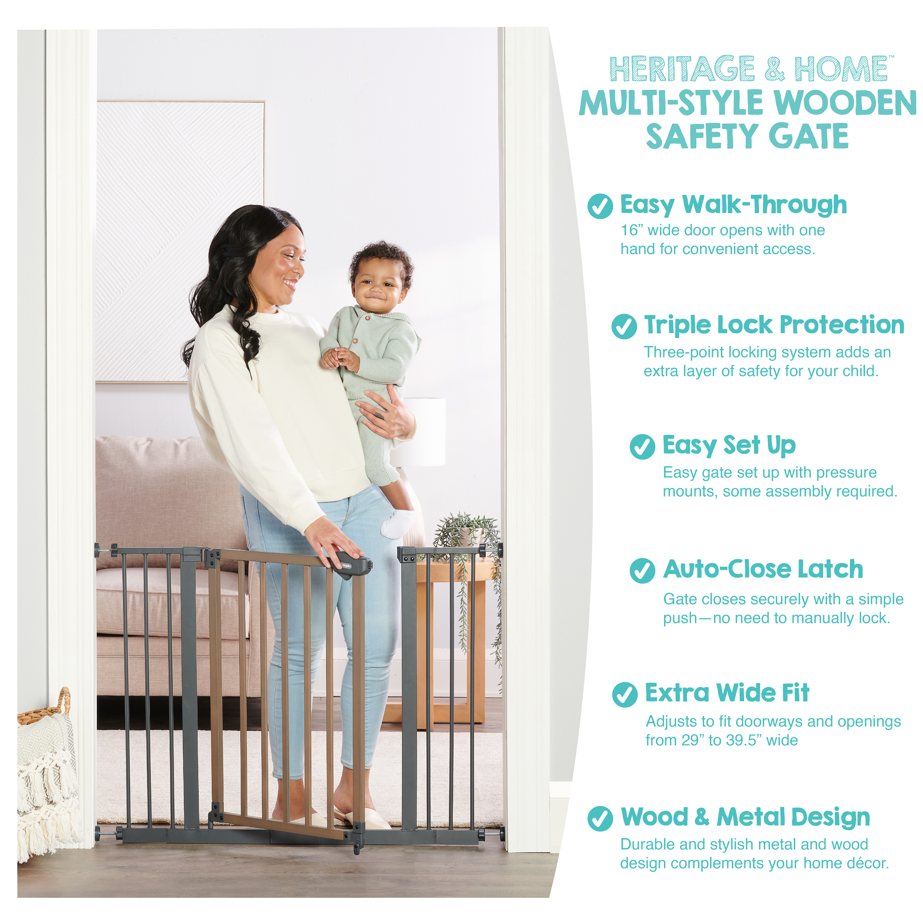 Regalo Multi-Style Wooden Safety Gate, Gray & Brown photo 5
