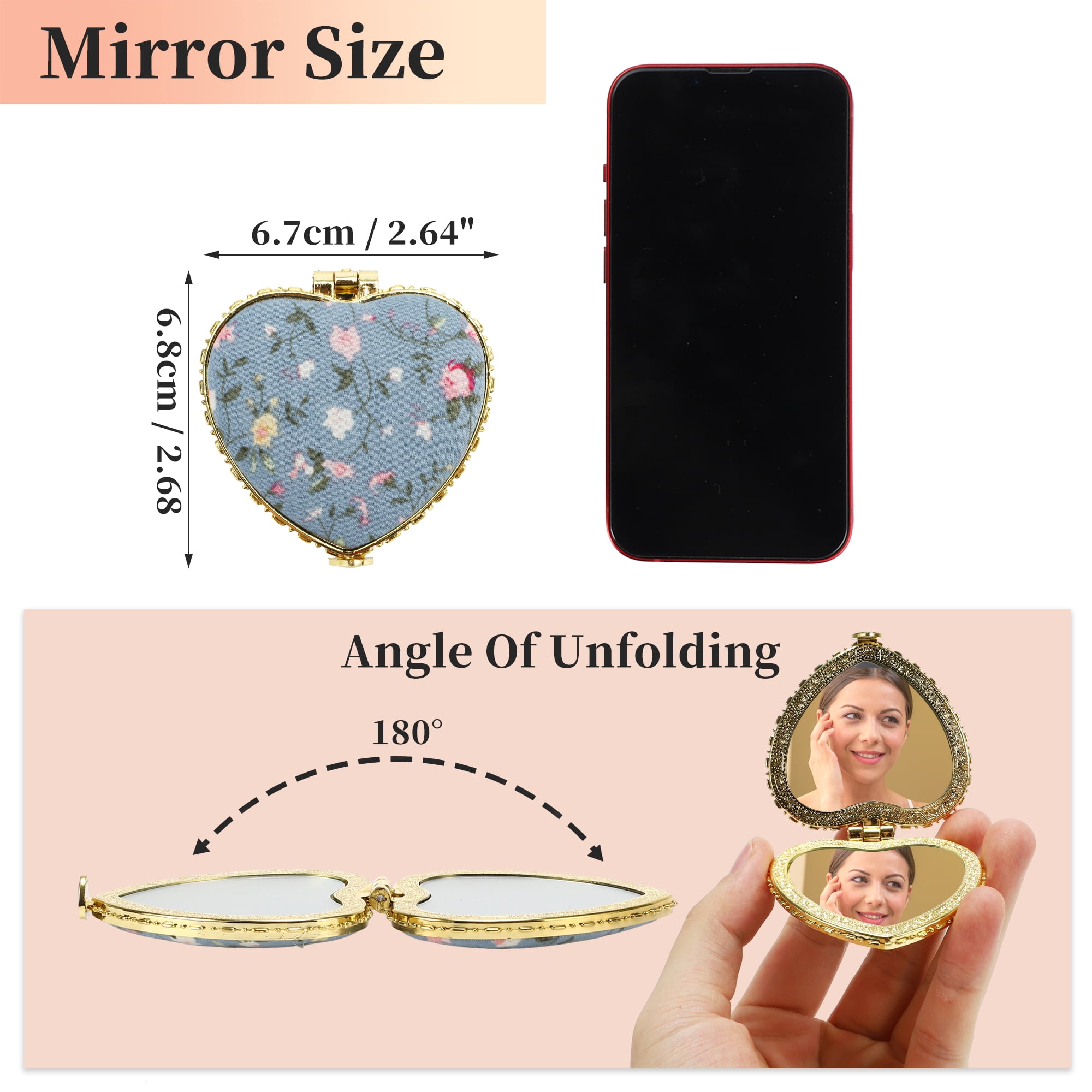 Unique Bargains Compact Heart Shape Pocket Mini Mirror for Purse Blue