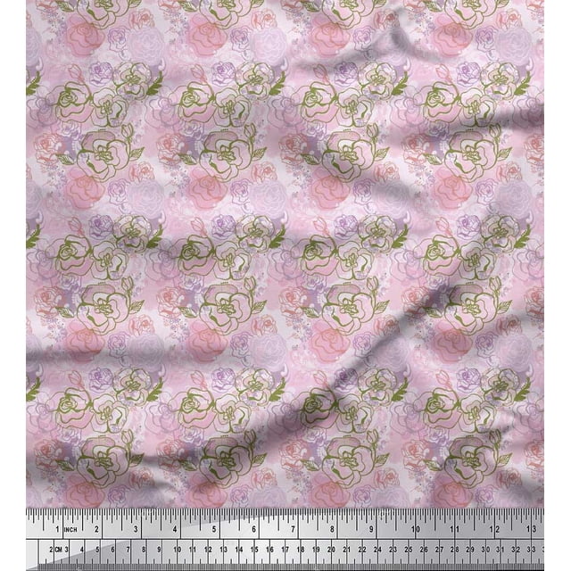 Soimoi Rayon Fabric Leaves & Rose Flower Print Sewing Fabric Yard 56 Inch Wide