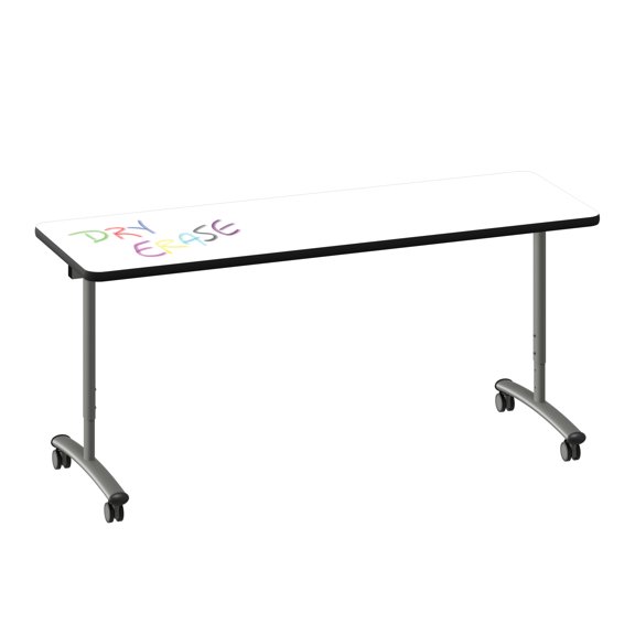 Premium Dry Erase Markerboard Top Flip Top Table White Wood Laminate