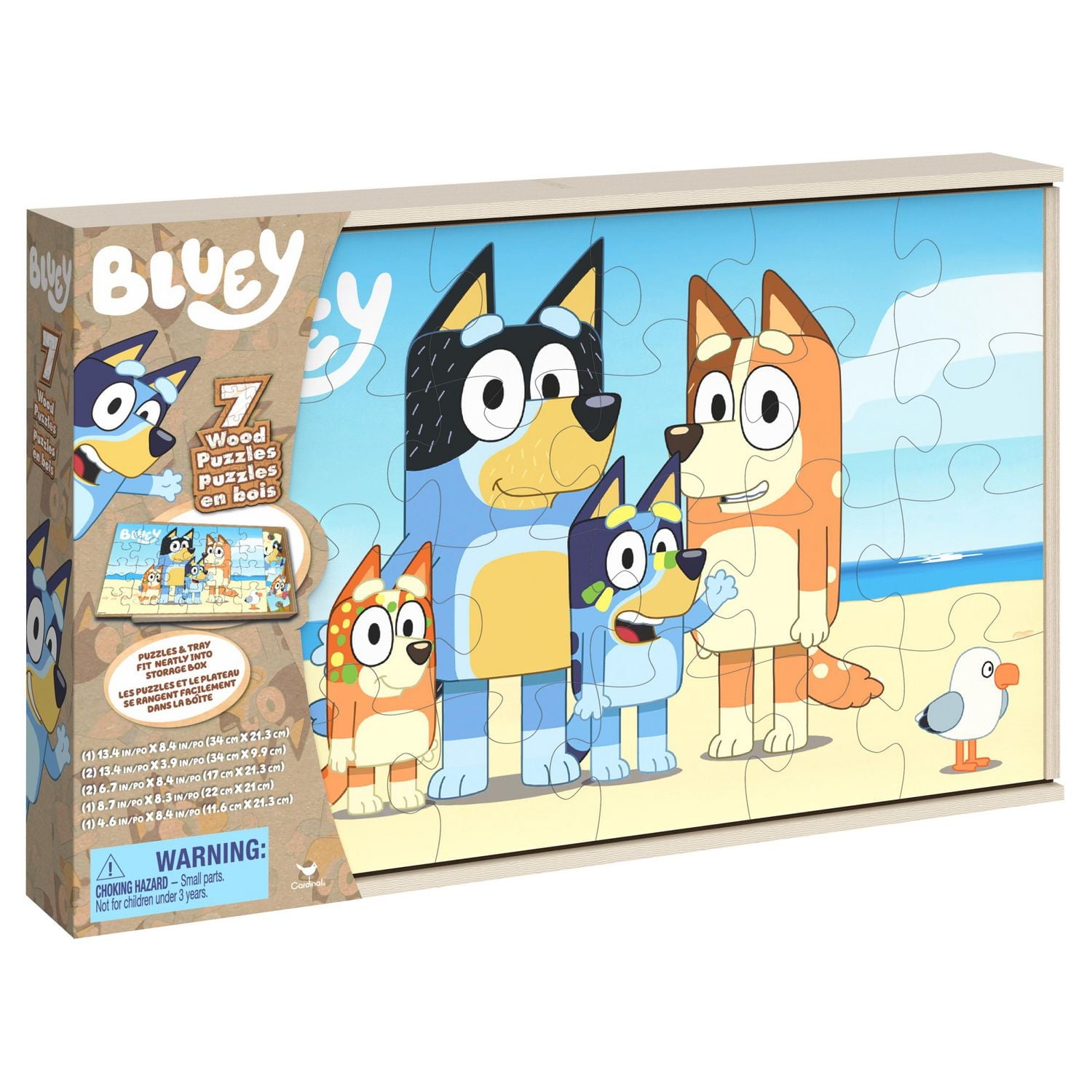 Bluey Jigsaw Puzzles for Kids, Set of 7 Wood Puzzles with Storage