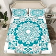 thumbnail image 2 of jejeloiu Boho Bohemian Style Full Size Sheets,Rustic Dahlia Flowers Bed Sheets,Blue White Gray Sheet Sets For Kids,Super Cozy Room Decor,4 Pieces, 2 of 7
