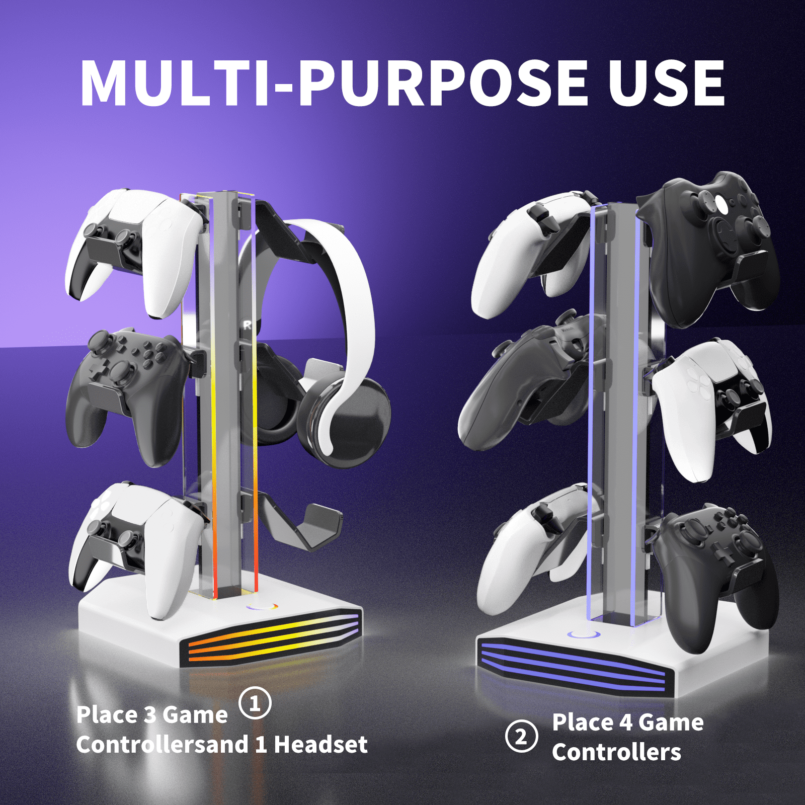 Universal Game Controller Holder, RGB Multi-Color Light Headphone Stand for PS5, Xbox, Switch Desk Organizer