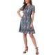 thumbnail image 4 of Vestido de gasa con volantes y mangas cortas A-Line con fruncido floral para mujer XL gris azul, 4 of 6