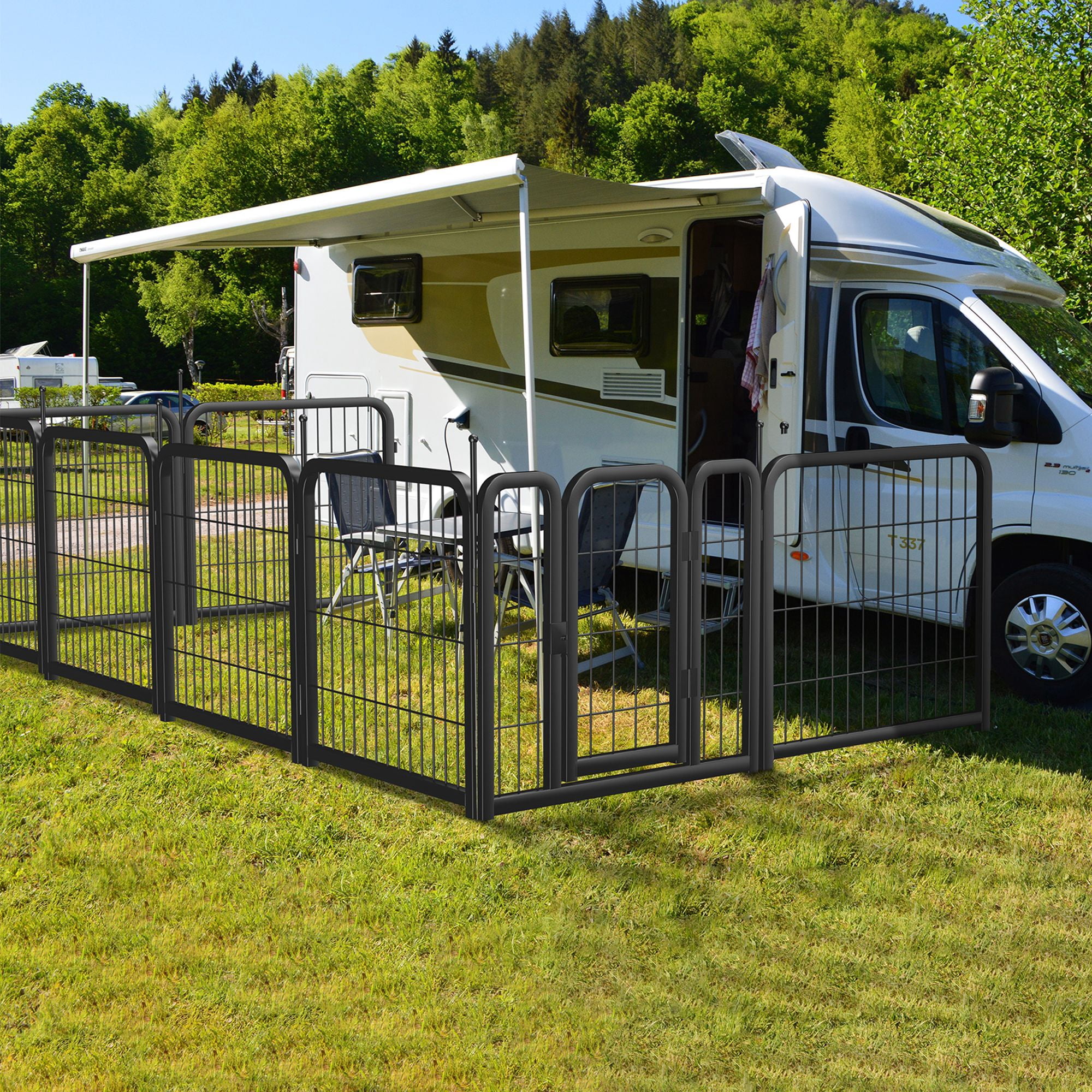 Pefilos Dog Playpen Outdoor, 8 Panel Dog Fence 31" Pet Pen for Puppy, Indoor Pet Exercise Pen for RV Camping Garden Yard, Black