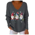 thumbnail image 2 of Craaazy Christmas Shirts for Women V Neck Long Sleeve Sweatshirt Christmas Print Pullover Tops Gifts, 2 of 6