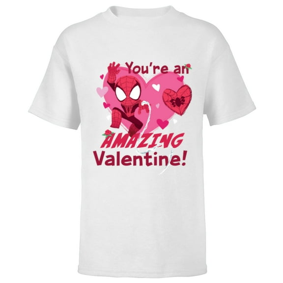 Marvel Spider-Man Love Heart You’re An Amazing Valentine - Short Sleeve T-Shirt for Kids - Customized-White