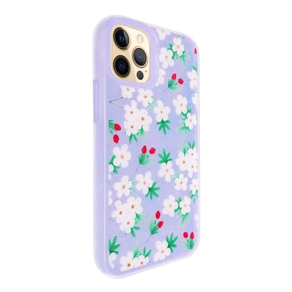 Funda de Diseño Doble Capa con Vidrio 9D para iPhone 12 pro max (6.7) Flores con fondo lila Selicell Funda de diseño doble capa