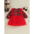 thumbnail image 4 of Wassery Kids Girls 2 Piece Christmas Outfits 6M 12M 18M 24M 3T 4T Toddler Baby Girls Plaid Print Long Sleeve Tulle Princess Dress Headband Little Girls Christmas Party Clothes, 4 of 8