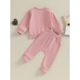 thumbnail image 4 of Wassery Toddler Girl Fall Clothes 3M 6M 12M 18M 24M 3T Baby Girls Letter Print Long Sleeve Sweatshirt Pullover Tops Solid Color Long Pants 2 Pcs Autumn Outfit for Infant Newborn Girl, 4 of 8
