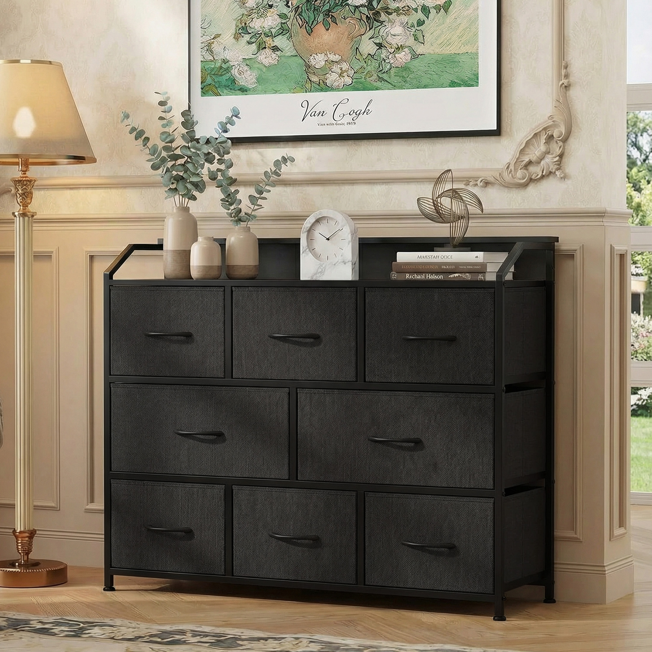 edx 8-Drawer TV Stand with LED Lights & Power Outlets, Black photo 5