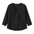 thumbnail image 4 of Khunlpohl 3/4 Sleeves Cotton Linen Tops for Women V Neck Ruffled Solid Color Clothes Casual Business Trendy Dressy Blouses, 4 of 9