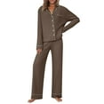 thumbnail image 1 of HAiming Ensembles de Pyjama pour Femmes 2 Pcs Vêtements de Nuit Côtelés Manches Longues Chemises à Boutons et Pantalons Ensemble de Pyjama, 1 of 4