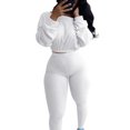 thumbnail image 1 of MAWCLOS Femmes Recadrée Manches Longues Jogger Ensemble Courir Jambe Mince Deux Pièces Tenue Blanc S, 1 of 6