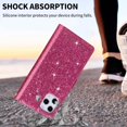 thumbnail image 6 of for iPhone 14 Pro Max Wallet Case with Strap, Premium PU Leather Flip Cover with Card Holder and Kickstand Bracelet Glitter Shockproof TPU Flip Cover Phone Cases for Girls Women, 6 of 8